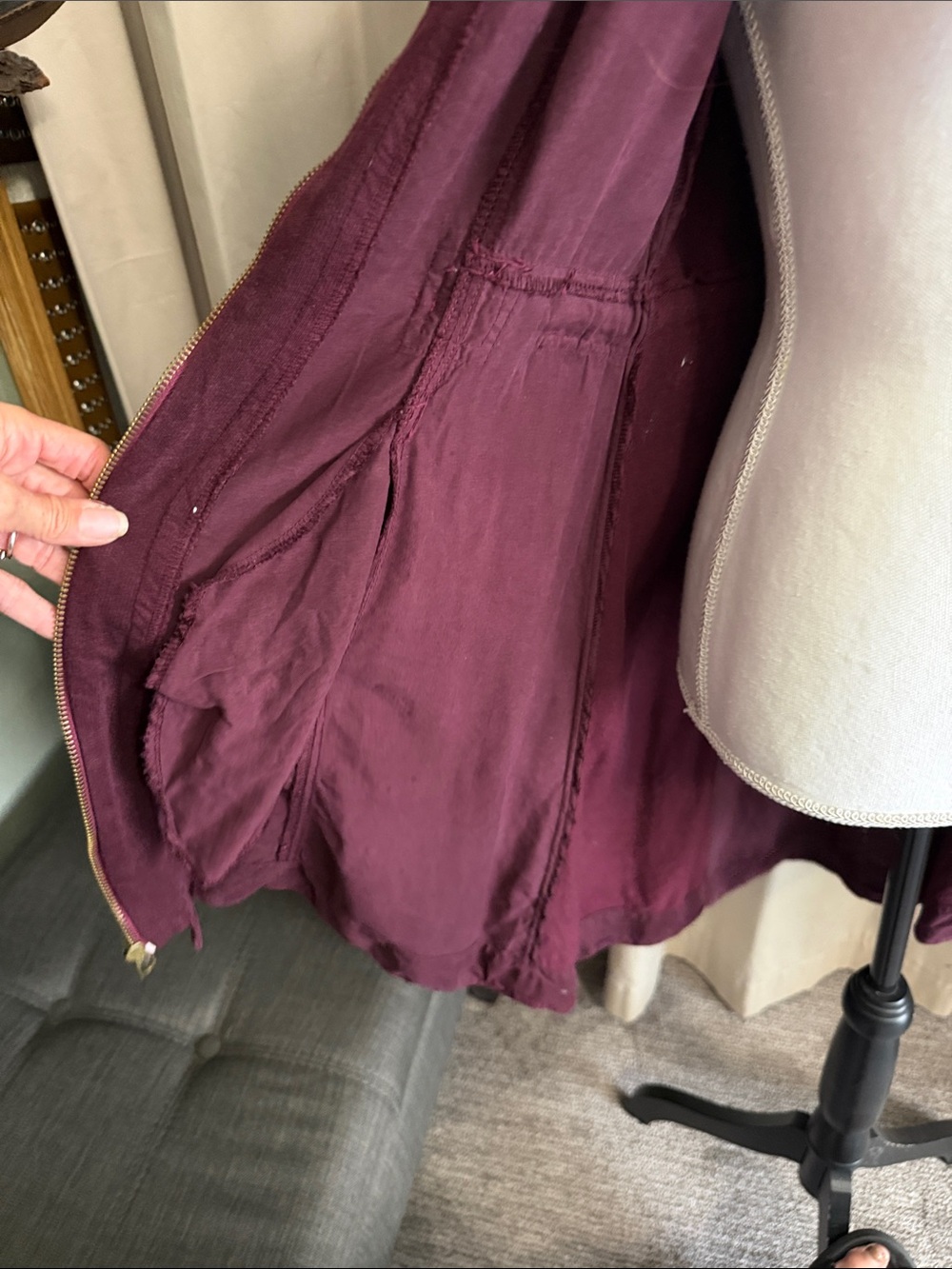 Maroon Tailored Long Zip-Front Jacket XS - Picture 4 of 6